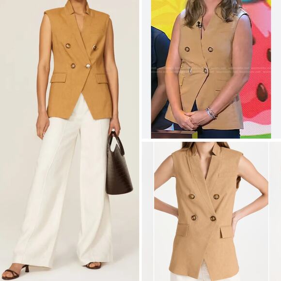 NWT VERONICA BEARD VEST TAN 0 DOUBLE BREASTED MINIMALIST QUIET LUXURY - Picture 4 of 16